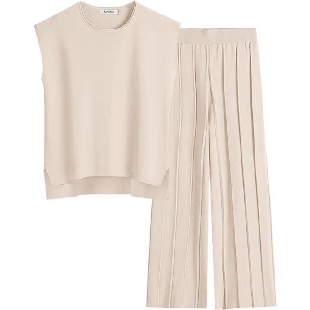 "Trendy Women’s 2-Piece Summer Outfit:‎ Sleeveless Knit Top & Lounge Pants"